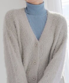 Tiaclasse 【洗える】ふわふわ片畦ラメシャギーカーディガン