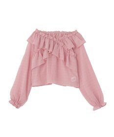 earth music&ecology シアーチェック2wayオフショルブラウス