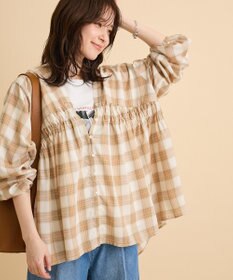 Green Parks 【しゃれシャツ】イージーケアＶネックチェックブラウス