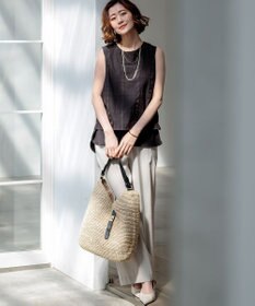 23区 【先行予約】シアーチェックレイヤード スリーブレス Tブラウス