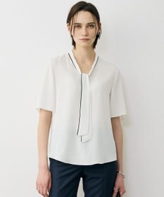 ICB 【先行予約】BackSatinAmunzen 5分袖配色ボウタイブラウス