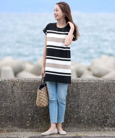 Tiaclasse 【新色追加・洗える】マルチボーダーフレンチニットチュニック