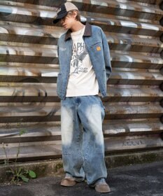 WEGO ワーカーズダブルニーデニムパンツ