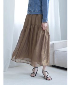 YECCA VECCA 箔プリントシアーギャザースカート