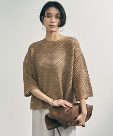 UNFILO L クロシェレースニット ハーフスリーブ プルオーバー