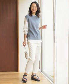 J.PRESS LADIES 【洗える】シャンブレー バンドカラー ピンタック ブラウス