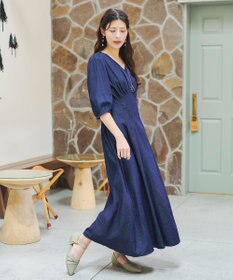 Tiaclasse 【洗える】デニムタックギャザーワンピース