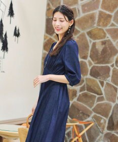 Tiaclasse 【洗える】デニムタックギャザーワンピース