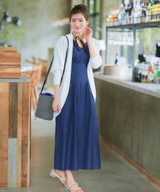 Tiaclasse 【洗える】デニムタックギャザーワンピース