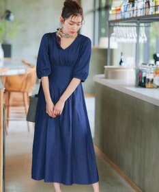 Tiaclasse 【洗える】デニムタックギャザーワンピース