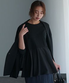 23区 【ご好評につき新色追加】ナチュラルコットンベアコンビ ペプラム カットソー ブラック系