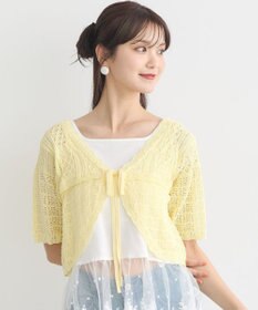 earth music&ecology ミニスカラップ透かし編みニットカーディガン