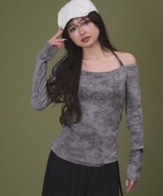 WEGO グラフィックオフショルレーストップ