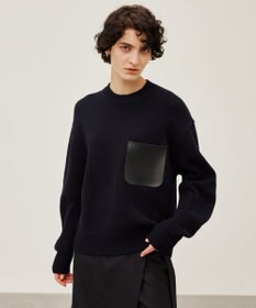 BEIGE， 【洗える】LEADER / フェイクレザーポケットクルーネックトップス