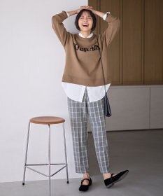 ANY 【洗濯機可/ストレッチ/ウエストゴム/裏起毛】マルチファンクションストレッチチェックテーパードパンツ