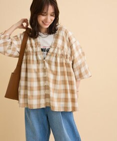 Green Parks 【しゃれシャツ】イージーケアＶネックチェックブラウス