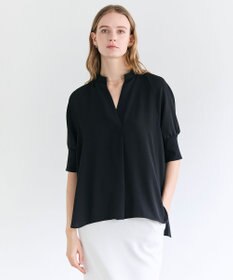 BEIGE， FLEUR / 異素材カフス スタンドカラーブラウス Navy
