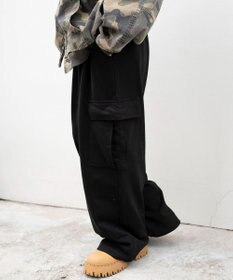 WEGO 【ユニセックス着用ITEM/ウエストゴム/MLサイズ展開】ワイドスウェットカーゴパンツ