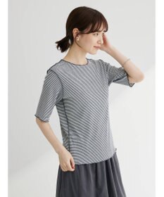 Green Parks メローリブ５分袖ボーダープルオーバー