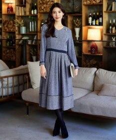 Tiaclasse 【洗える】配色パイピングフレアワンピース