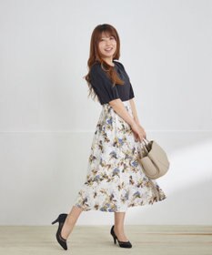 Tiaclasse L 【洗える】フラワープリントドッキングワンピース