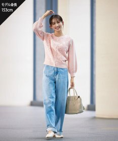 Tiaclasse L 【洗える】7分袖前身レースカーディガン