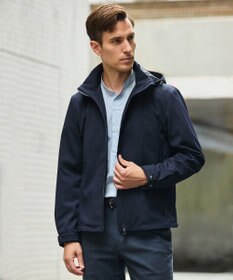 GOTAIRIKU 仕事で着られる【シワになりにくい/洗える/ストレッチ/吸水速乾】バブルテック フーデッドブルゾン ネイビー系