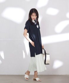 Tiaclasse 【洗える】裏毛プリーツコンビワンピース