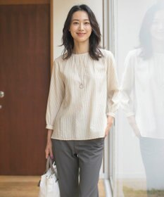 J.PRESS LADIES S 【洗える】コットンアセVis ストライプ クルーネック ブラウス