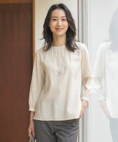 J.PRESS LADIES S 【洗える】コットンアセVis ストライプ クルーネック ブラウス