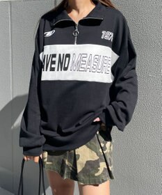 WEGO グラフィックハーフジップビッグスウェット