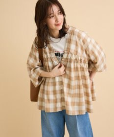 Green Parks 【しゃれシャツ】イージーケアＶネックチェックブラウス