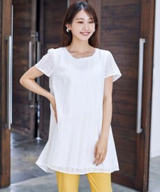 Tiaclasse 【洗える】カットレースチュニックブラウス