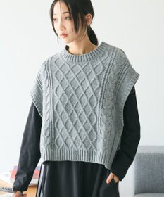 CRAFT STANDARD BOUTIQUE 洗える/2WAYケーブルニットリボンベスト
