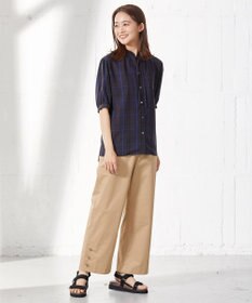 J.PRESS LADIES 【洗える】キュプラチェック フリルスタンドカラー ブラウス