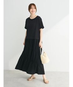 Green Parks カットソー異素材ドッキングワンピース