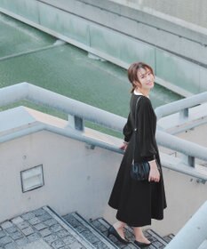 Tiaclasse 【洗える】リボン衿配色ニットワンピース