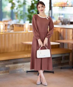 Tiaclasse 【洗える】リボン衿配色ニットワンピース