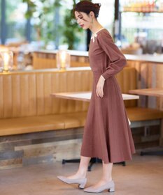 Tiaclasse 【洗える】リボン衿配色ニットワンピース