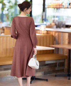 Tiaclasse 【洗える】リボン衿配色ニットワンピース