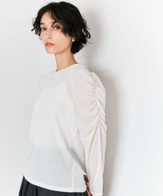 #Newans 【洗濯機可／ 前後着用可】 ギャザースリーブシアーベロアカーディガン