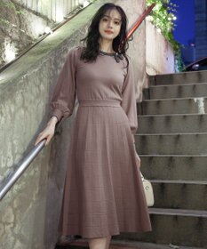 Tiaclasse 【洗える】リボン衿配色ニットワンピース