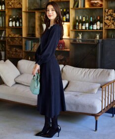 Tiaclasse 【洗える】リボン衿配色ニットワンピース