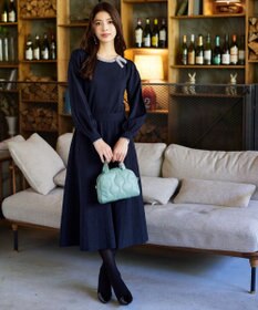 Tiaclasse 【洗える】リボン衿配色ニットワンピース