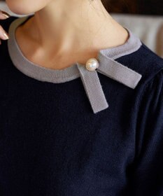 Tiaclasse 【洗える】リボン衿配色ニットワンピース