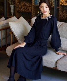 Tiaclasse 【洗える】リボン衿配色ニットワンピース