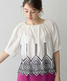 YECCA VECCA アイレット刺繍タックスリーブブラウス