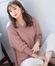 Tiaclasse L 【洗える】Vネック起毛ニットトップス