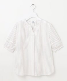 J.PRESS LADIES 【洗える】BEZ空羽ストライプ クルーネック V開き ブラウス