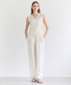 BEIGE， OPTICAL /  ペーパーヤーン Vネックリブニット